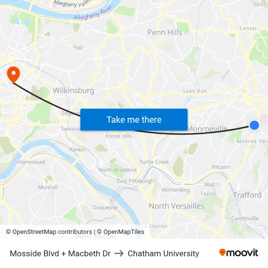 Mosside Blvd + Macbeth Dr to Chatham University map