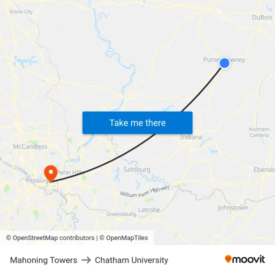 Mahoning Towers to Chatham University map