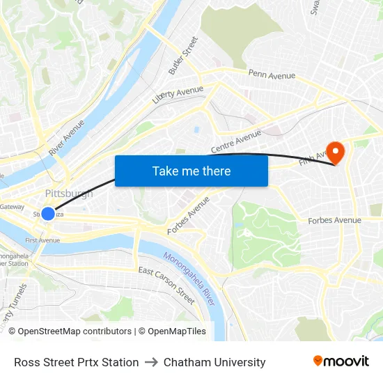Ross Street Prtx Station to Chatham University map