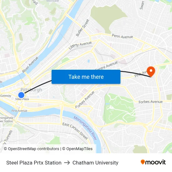 Steel Plaza Prtx Station to Chatham University map