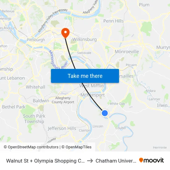 Walnut St + Olympia Shopping Center to Chatham University map