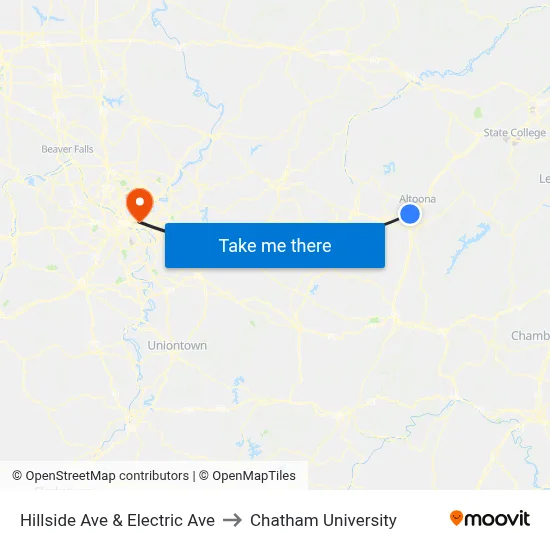 Hillside Ave & Electric Ave to Chatham University map