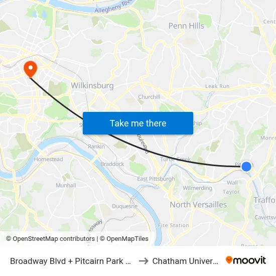 Broadway Blvd + Pitcairn Park Bldg to Chatham University map