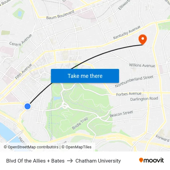 Blvd Of the Allies + Bates to Chatham University map