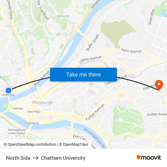 North Side to Chatham University map