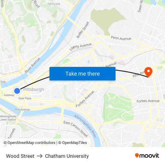 Wood Street to Chatham University map