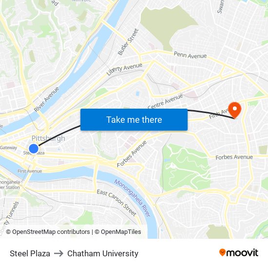 Steel Plaza to Chatham University map