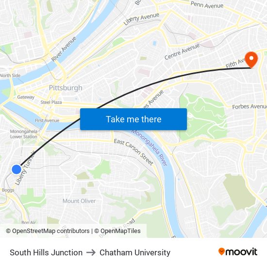 South Hills Junction to Chatham University map