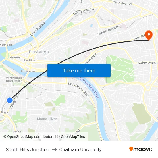 South Hills Junction to Chatham University map