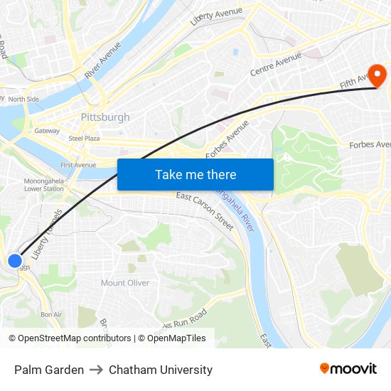 Palm Garden to Chatham University map