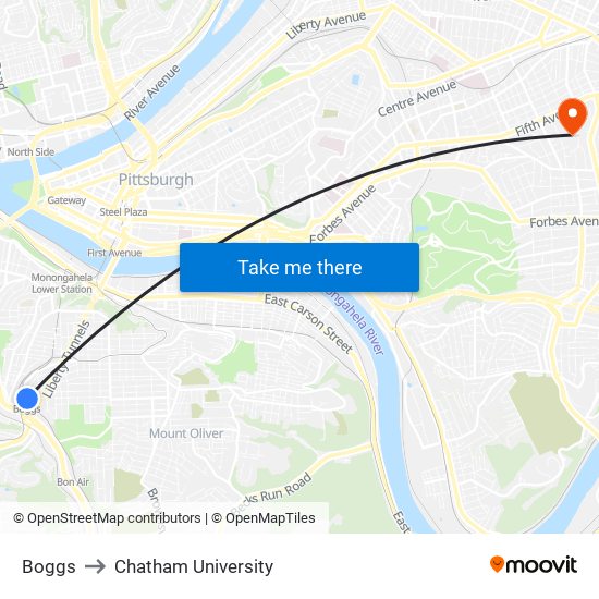 Boggs to Chatham University map