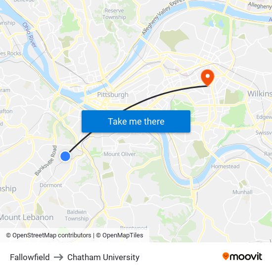 Fallowfield to Chatham University map