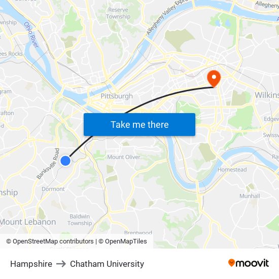 Hampshire to Chatham University map
