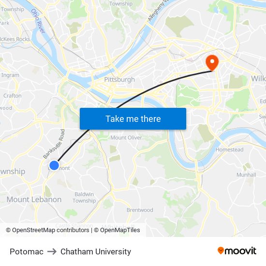 Potomac to Chatham University map