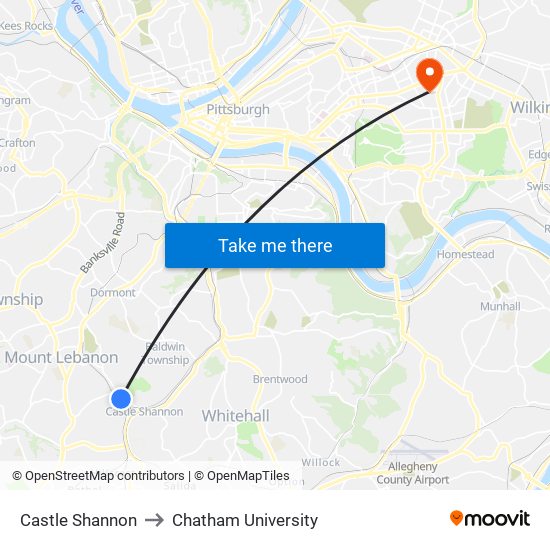 Castle Shannon to Chatham University map