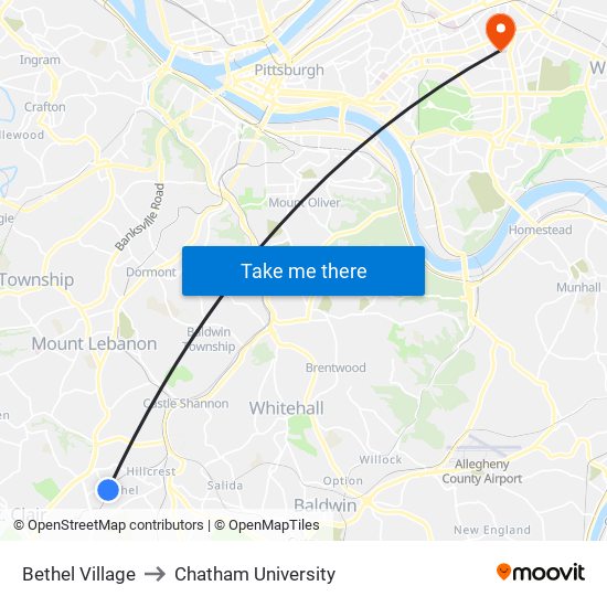 Bethel Village to Chatham University map