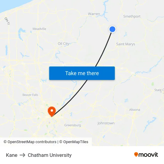Kane to Chatham University map