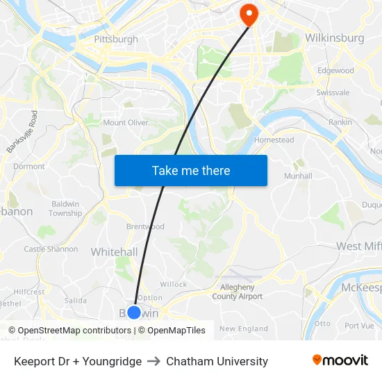 Keeport Dr + Youngridge to Chatham University map