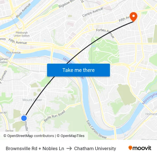 Brownsville Rd + Nobles Ln to Chatham University map