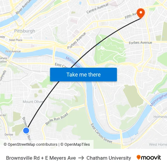 Brownsville Rd + E Meyers Ave to Chatham University map