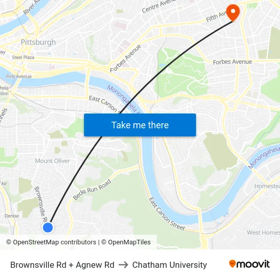 Brownsville Rd + Agnew Rd to Chatham University map