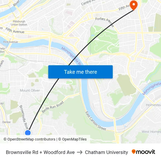 Brownsville Rd + Woodford Ave to Chatham University map