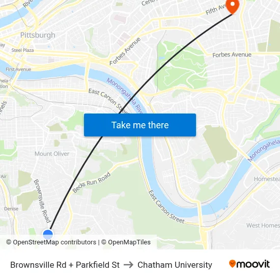 Brownsville Rd + Parkfield St to Chatham University map