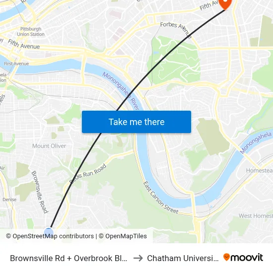 Brownsville Rd + Overbrook Blvd to Chatham University map