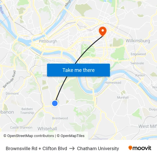 Brownsville Rd + Clifton Blvd to Chatham University map