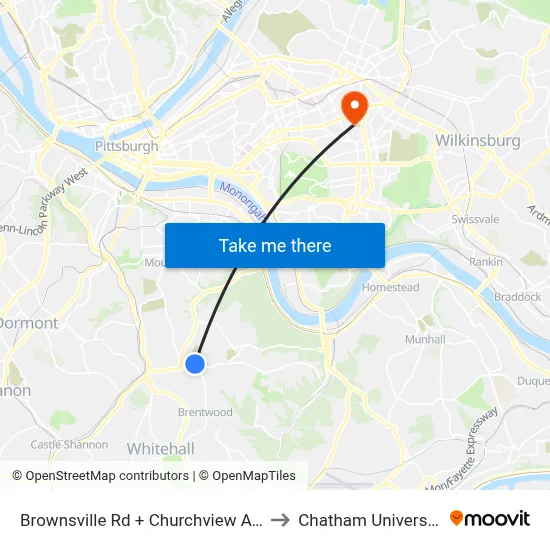 Brownsville Rd + Churchview Ave to Chatham University map