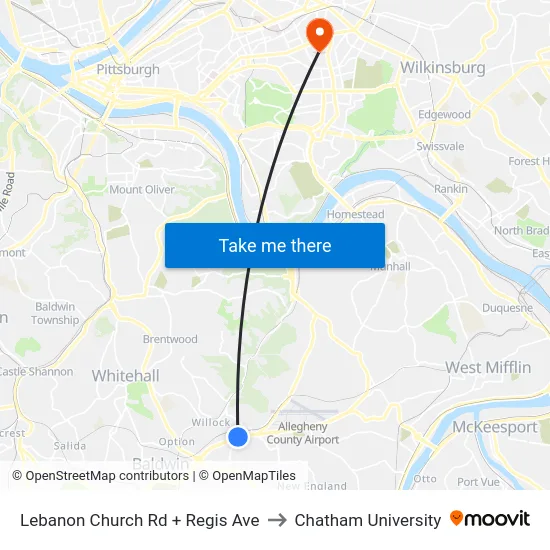 Lebanon Church Rd + Regis Ave to Chatham University map