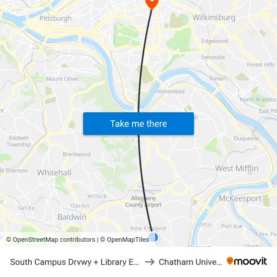 South Campus Drvwy + Library Entrance to Chatham University map