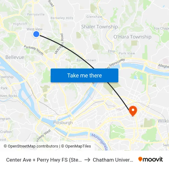 Center Ave + Perry Hwy FS (Steps) to Chatham University map