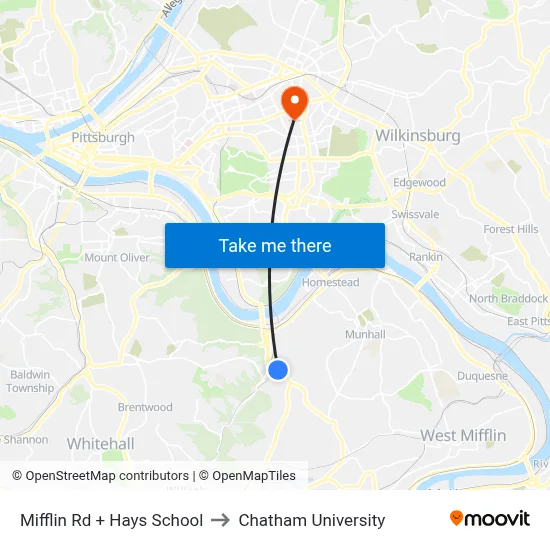 Mifflin Rd + Hays School to Chatham University map
