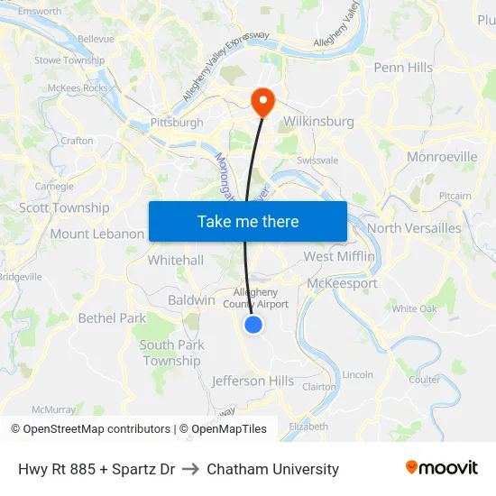 Hwy Rt 885 + Spartz Dr to Chatham University map