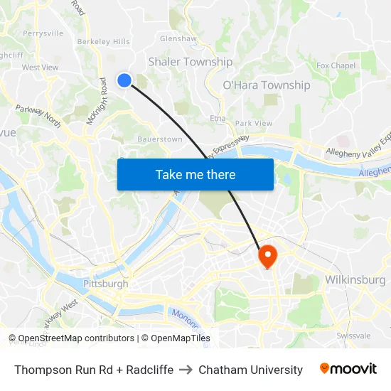 Thompson Run Rd + Radcliffe to Chatham University map
