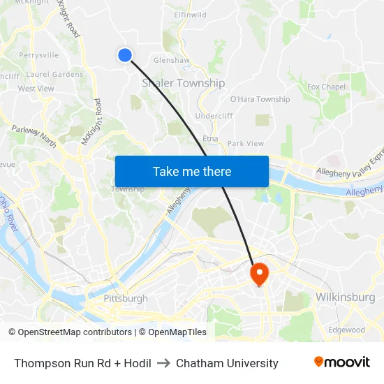 Thompson Run Rd + Hodil to Chatham University map