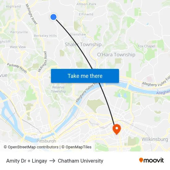 Amity Dr + Lingay to Chatham University map