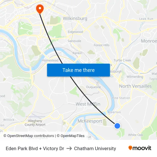 Eden Park Blvd + Victory Dr to Chatham University map