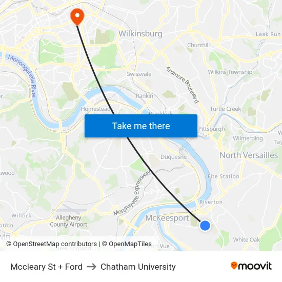 Mccleary St + Ford to Chatham University map