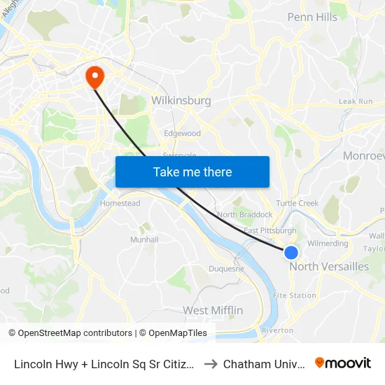 Lincoln Hwy + Lincoln Sq Sr Citizen Home to Chatham University map