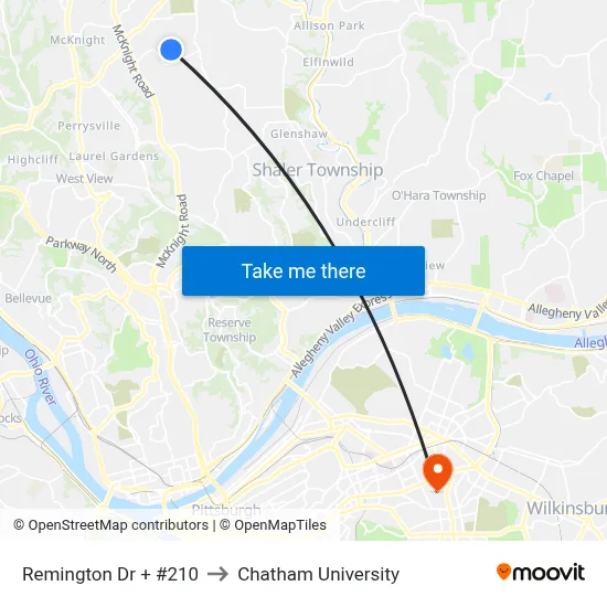 Remington Dr + #210 to Chatham University map