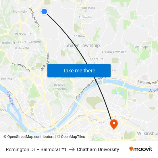 Remington Dr + Balmoral #1 to Chatham University map