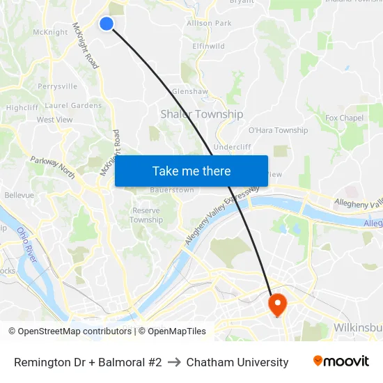 Remington Dr + Balmoral #2 to Chatham University map