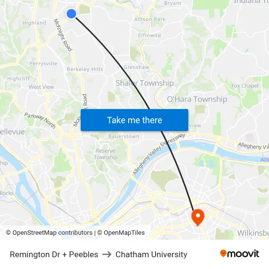 Remington Dr + Peebles to Chatham University map