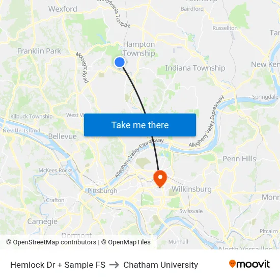Hemlock Dr + Sample FS to Chatham University map