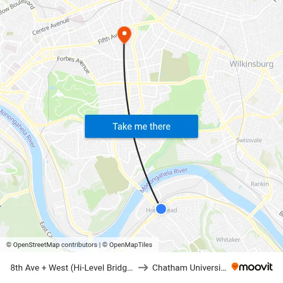 8th Ave + West (Hi-Level Bridge) to Chatham University map