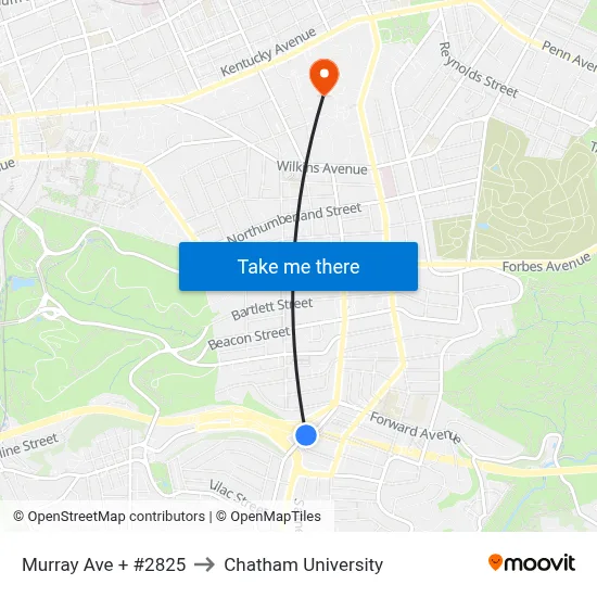 Murray Ave + #2825 to Chatham University map