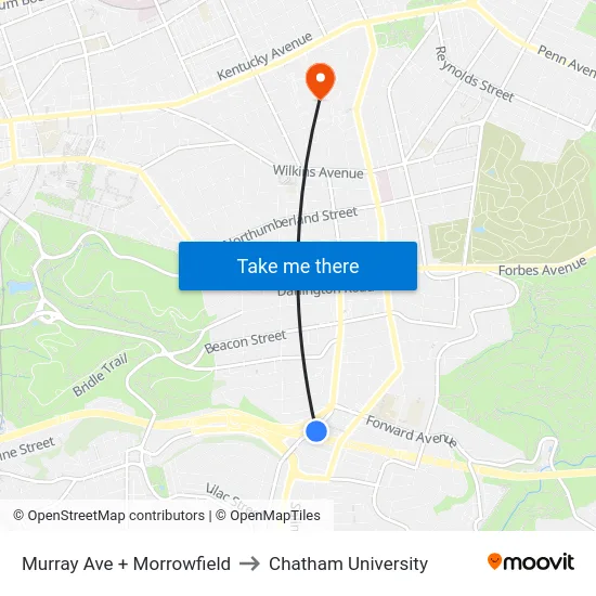 Murray Ave + Morrowfield to Chatham University map