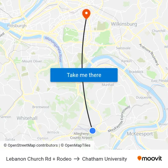 Lebanon Church Rd + Rodeo to Chatham University map